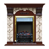Каминокомплект Glenrich Арочный Карелия (красное дерево)+Fobos Brass