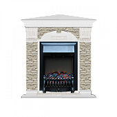 Каминокомплект Glenrich Арочный Грот однотонный угловой (белый)+Fobos Black