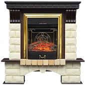 Каминокомплект Alex Bauman Tango Premium Mini (грецкий орех)+Majestic Brass