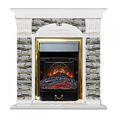 Каминокомплект Glenrich Арочный Алтай (белый)+Majestic Brass