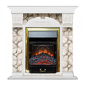 Каминокомплект Glenrich Арочный Карелия (белый)+Majestic Brass