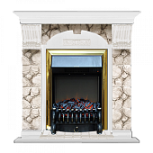 Каминокомплект Glenrich Арочный Карелия (белый)+Fobos Brass