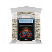 Каминокомплект Glenrich Арочный Грот однотонный угловой (беленый дуб)+Majestic Black