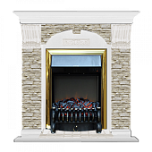 Каминокомплект Glenrich Арочный Грот однотонный (белый)+Fobos Brass