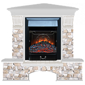 Каминокомплект Glenrich Бостон К Арбат угловой (беленый дуб)+Majestic Black