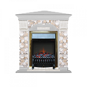 Каминокомплект Glenrich Арочный Арбат угловой (беленый дуб)+Fobos Brass